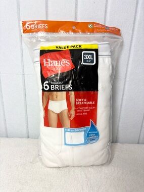 Hanes White Cotton Men’s 6-Pack Tagless Briefs Value Pack 3XL